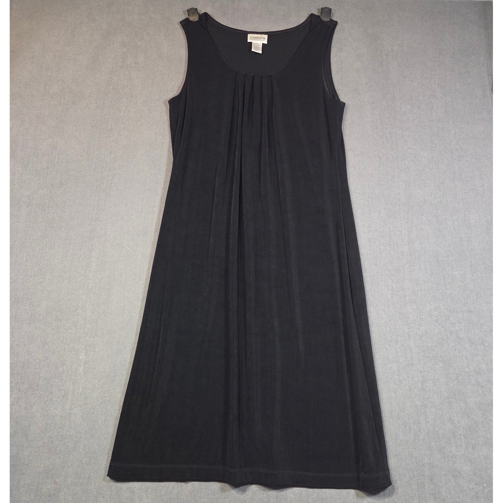 Chico's Travelers Midi Dress Womens Size 1 Black Sleeveless Scoop Neck Acetate